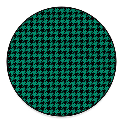 Jungle Green And Black Houndstooth Print Round Floor Mat