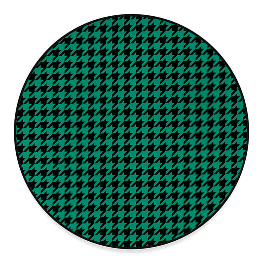 Jungle Green And Black Houndstooth Print Round Floor Mat
