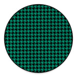 Jungle Green And Black Houndstooth Print Round Floor Mat