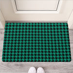 Jungle Green And Black Houndstooth Print Rubber Doormat