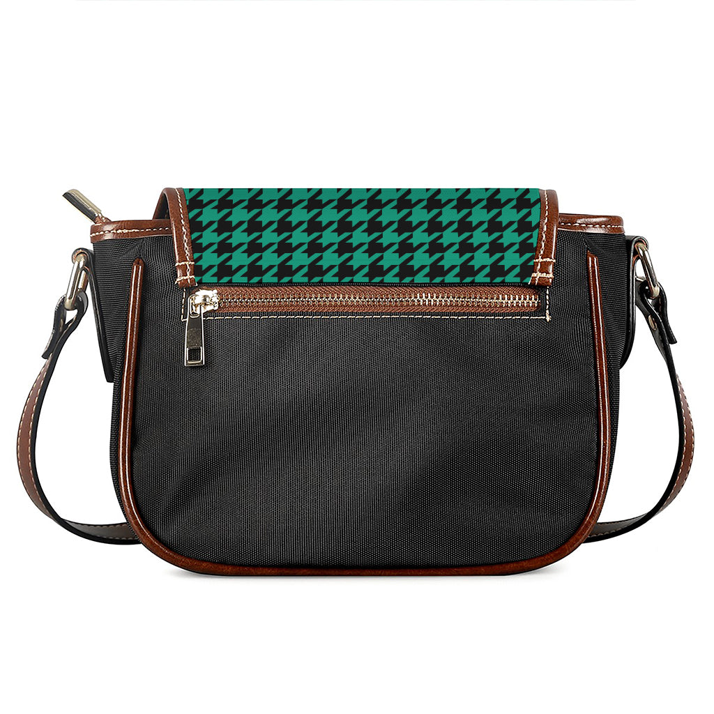 Jungle Green And Black Houndstooth Print Saddle Bag
