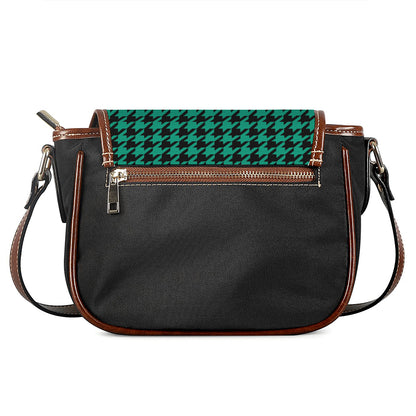 Jungle Green And Black Houndstooth Print Saddle Bag
