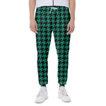 Jungle Green And Black Houndstooth Print Scuba Joggers