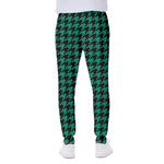 Jungle Green And Black Houndstooth Print Scuba Joggers