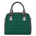 Jungle Green And Black Houndstooth Print Shoulder Handbag