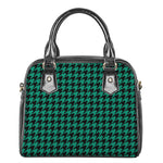 Jungle Green And Black Houndstooth Print Shoulder Handbag