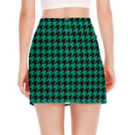 Jungle Green And Black Houndstooth Print Side Slit Mini Skirt