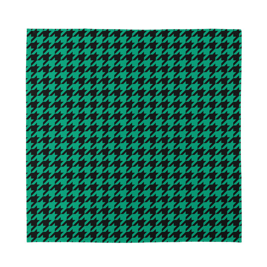 Jungle Green And Black Houndstooth Print Silk Bandana