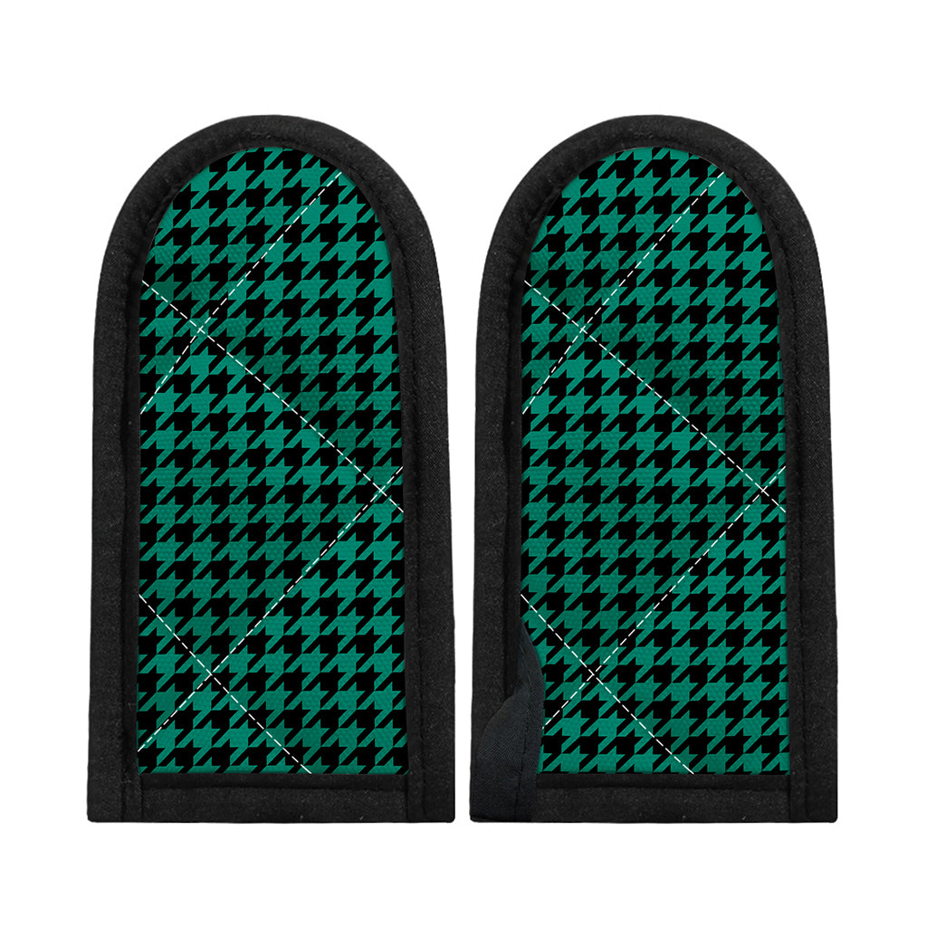 Jungle Green And Black Houndstooth Print Skillet Handle Cover