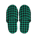 Jungle Green And Black Houndstooth Print Slippers