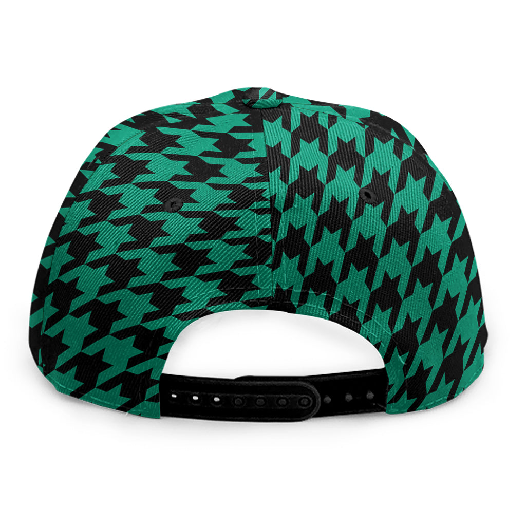 Jungle Green And Black Houndstooth Print Snapback Cap