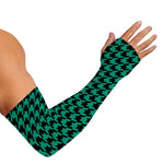 Jungle Green And Black Houndstooth Print Sun Protection Arm Sleeves