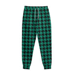 Jungle Green And Black Houndstooth Print Sweatpants