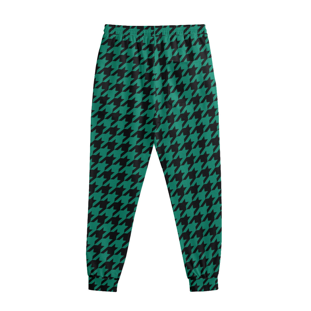 Jungle Green And Black Houndstooth Print Sweatpants
