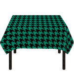 Jungle Green And Black Houndstooth Print Tablecloth