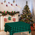 Jungle Green And Black Houndstooth Print Tablecloth