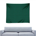 Jungle Green And Black Houndstooth Print Tapestry
