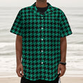 Jungle Green And Black Houndstooth Print Textured Short Sleeve Shirt