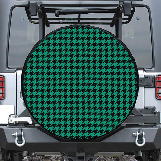 Jungle Green And Black Houndstooth Print Tire Cover