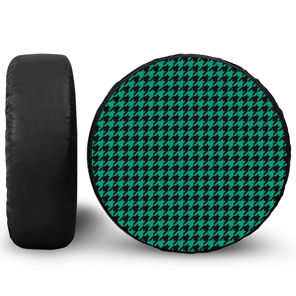 Jungle Green And Black Houndstooth Print Tire Cover