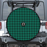 Jungle Green And Black Houndstooth Print Tire Cover With Camera Hole