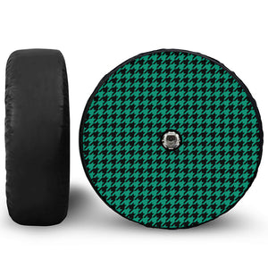 Jungle Green And Black Houndstooth Print Tire Cover With Camera Hole