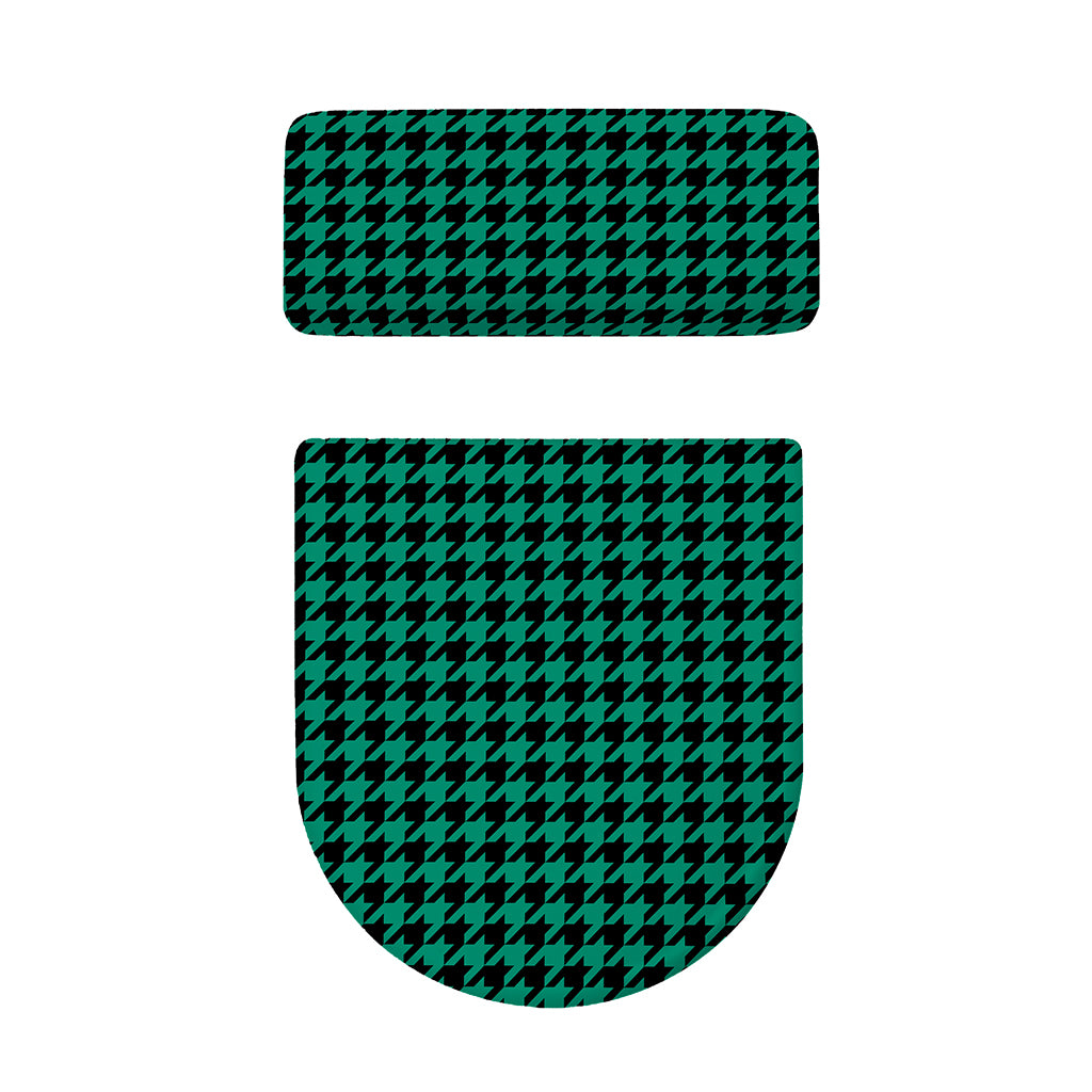 Jungle Green And Black Houndstooth Print Toilet Lid And Tank Cover Set