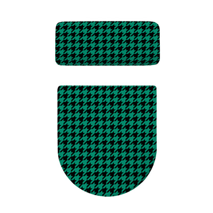 Jungle Green And Black Houndstooth Print Toilet Lid And Tank Cover Set