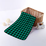 Jungle Green And Black Houndstooth Print Towel