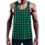 Jungle Green And Black Houndstooth Print Training Tank Top