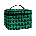 Jungle Green And Black Houndstooth Print Travel Makeup Bag