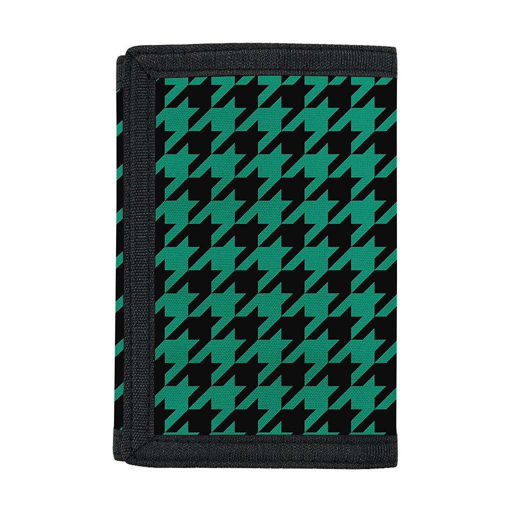 Jungle Green And Black Houndstooth Print Trifold Wallet