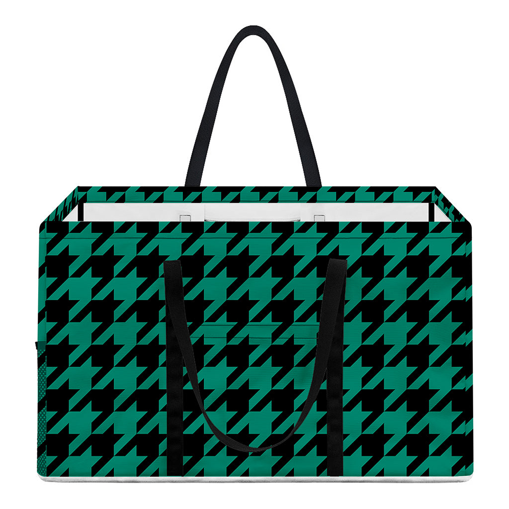 Jungle Green And Black Houndstooth Print Utility Tote Bag