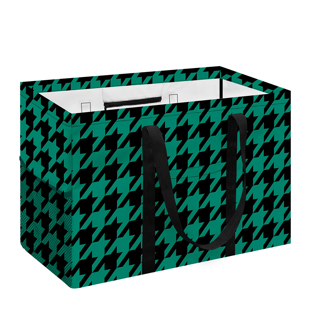 Jungle Green And Black Houndstooth Print Utility Tote Bag