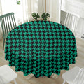 Jungle Green And Black Houndstooth Print Waterproof Round Tablecloth