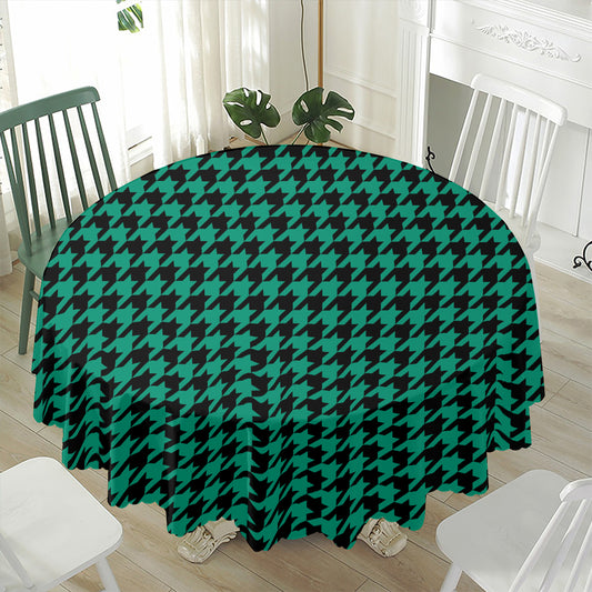 Jungle Green And Black Houndstooth Print Waterproof Round Tablecloth