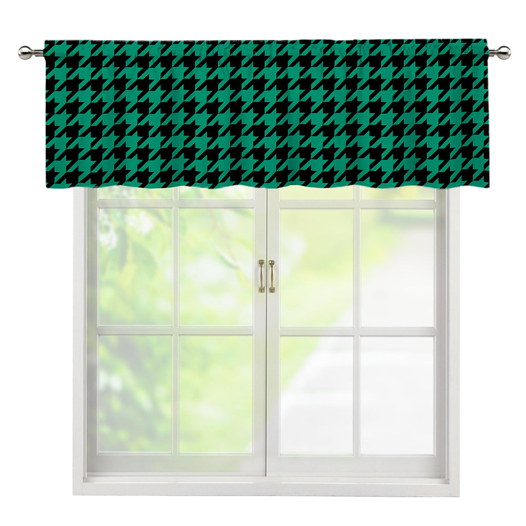 Jungle Green And Black Houndstooth Print Window Valance