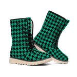 Jungle Green And Black Houndstooth Print Winter Boots