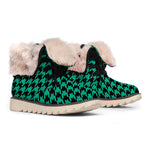 Jungle Green And Black Houndstooth Print Winter Boots