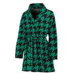Jungle Green And Black Houndstooth Print Women's Bathrobe