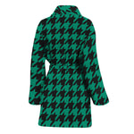 Jungle Green And Black Houndstooth Print Women's Bathrobe