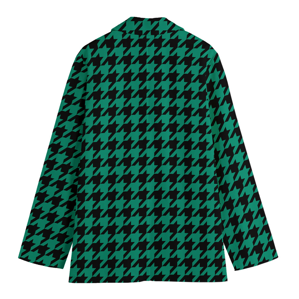 Jungle Green And Black Houndstooth Print Women's Blazer