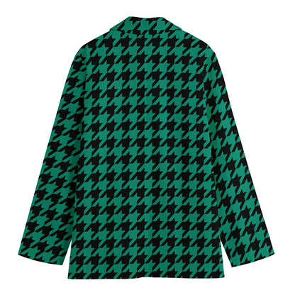 Jungle Green And Black Houndstooth Print Women's Blazer