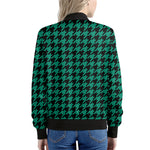 Jungle Green And Black Houndstooth Print Women's Bomber Jacket