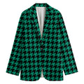Jungle Green And Black Houndstooth Print Women's Cotton Blazer