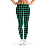 Jungle Green And Black Houndstooth Print Women's Leggings