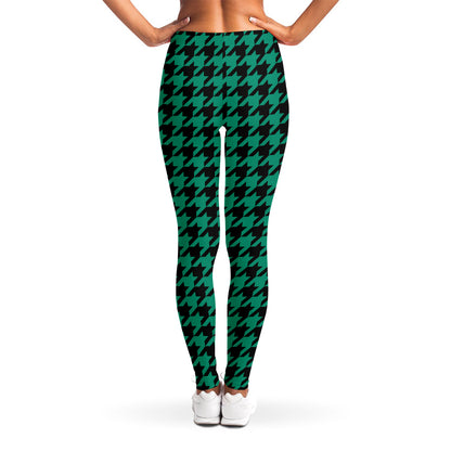 Jungle Green And Black Houndstooth Print Women's Leggings