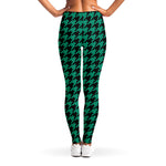Jungle Green And Black Houndstooth Print Women's Leggings