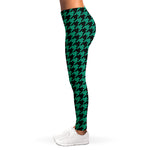 Jungle Green And Black Houndstooth Print Women's Leggings