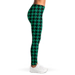 Jungle Green And Black Houndstooth Print Women's Leggings